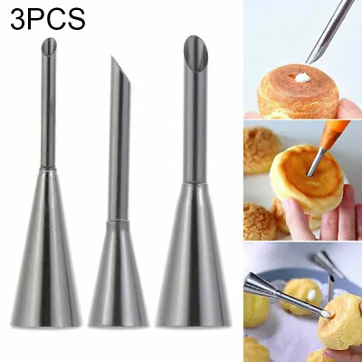 3Pcs Icing Piping Nozzles Cake Decorating Tool Cream Puff Nozzle Pastry Tips • £5.94