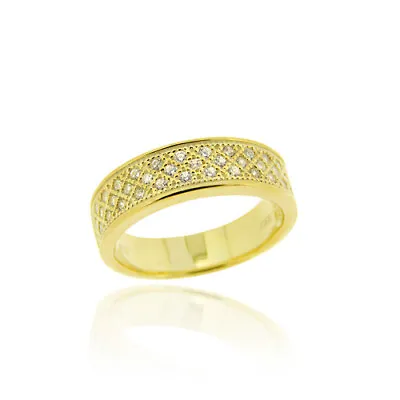 18K Gold Over Sterling Silver CZ Micro Pave Band Ring • $31