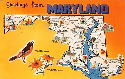 $2.90 • Buy Maryland MD Map Frederick Elkton Snow Hill Pocomoke Navy Academy Vtg Postcard T4