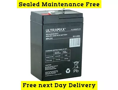 ULTRAMAX NP4.5-6 6V 4.5Ah Sealed Lead Acid - AGM - VRLA Battery • £13.99