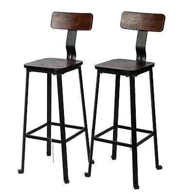 Set Of 2 Metal Counter Bar Stools Pub Industrial 30  Height W/ Wood Seat Q5D0 • $112.99