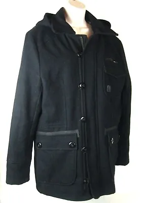  JACK&JONES Mens Black Winter Hooded Coat    Size Small Removable Hood Guc! • $31.04