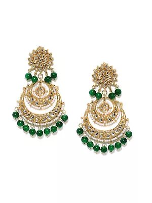 Indian Fashion Green Pearl Kundan Earring Set Bollywood Wedding Jewelry Box • $33.92