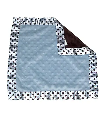 Creations Of Grace Blue Brown Baby Blanket Polka Mink Dot Satin Trim Security • $23.95