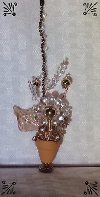 $19.99 • Buy Rose Gold Apache Tears Clear AB Bead Potted Flowers Made With Swarovski Fan Pull