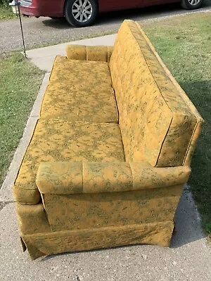 Vintage Mid Century Modern Rowe Sofa Couch Gold Flower Brocade Very Little Use • $800