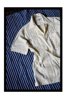 £44.99 • Buy An Excellent Vintage 1970s Guayabera Shirt In Pale Yellow By 'Romani' Size L