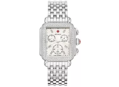 New Michele Deco Chronograph Stainless Steel Bracelet Diamond Bezel Mww06a000775 • $1475