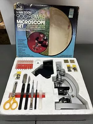 Vintage Discovery Kids 900x Microscope Set Group Viewer Wall Projector 32pcs NEW • $19.99
