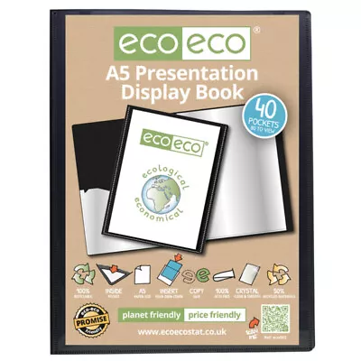 Eco-eco A5 40 Pocket Presentation Display Book 50% Recycled Black Filing Office • £3.99