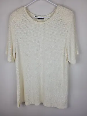 Vintage Sharade Of California Top Womens 16 Ivory Textured Blouse Minimalist USA • $16.79