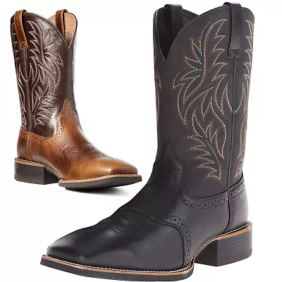 Men's Classic Western Cowboy Square Toe Embroidered Rodeo Boots Dress Work Boots • $35.19