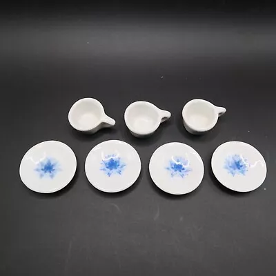 Miniature Porcelain Tea Cup And Saucer Lot Dollhouse Blue Floral Design • $6.76