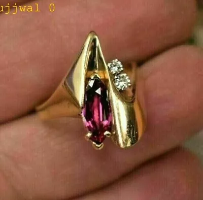 2Ct Marquise Lab Created Red Ruby Engagement Ring 14K Yellow Gold Plated • $154.99