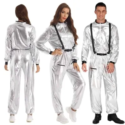 US Adult Astronaut Spaceman Cosplay Costume Shiny Metallic Jumpsuit Space Suit • $29.45