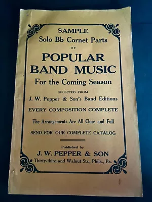 Antique Popular Band Music For Coming Season JW Pepper & Son Solo 1st B Cornets • $11.89