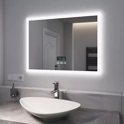 EMKE Bathroom LED Mirror Bluetooth Shaver Socket Clock Dimmable Lights Demister • £129.99