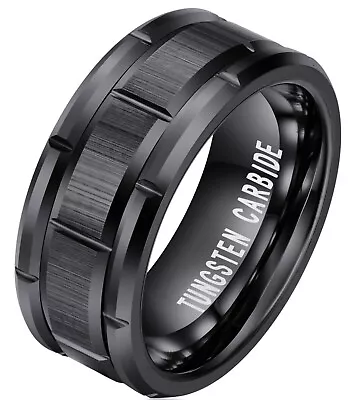 Men's Tungsten Black Wedding Engagement Band Ring - UK SELLER • £44.99