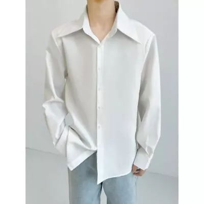 Men's Draping Large Pointy Collar Loose Stylish French White Long-Sleeved Shirts • $20.05