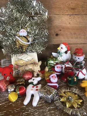 Vintage Christmas Decorations Foil Pipe Cleaners Flocked Bells Card Tree Ceramic • $52