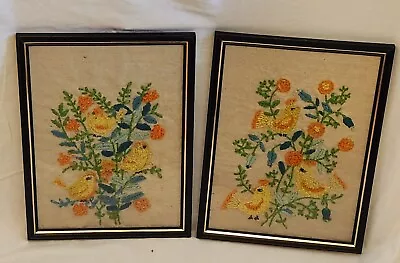 Vintage Crewl Needlework Set Of Birds With Flowers Pictures • $29.99