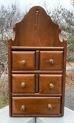 Vintage Antique Primitive 20th C. Pine Wooden Spice Apothecary Cabinet Wall • $190