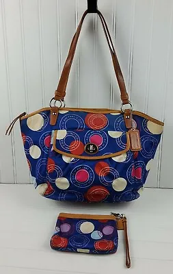 COACH Polka Dot Leah F14667 Blue White Red Shoulder Handbag Purse With Pouch • $59.99