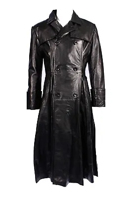 Men's Morpheus The Mafia Long Coat Style Black Real Nappa Leather Trench • $311.11