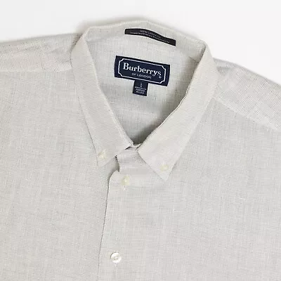 BURBERRYS London Button Down Shirt Mens Large 100% Linen Long Sleeve Made In USA • $39.95