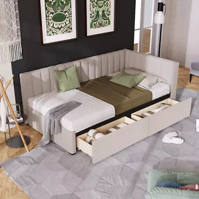 Upholstered Daybed With 2 Drawers Platform Bed Frames Sofa Bed Bedroom Furniture • $339.99