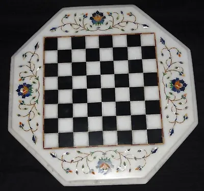 12  White Marble Chess Table Semi Precious Stones Inlay Handmade Work • £244.26