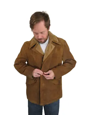 Vintage 70s Leather Shop Sears Jacket Mens 44 Coat Suede Shearling Marlboro Man • $45.50