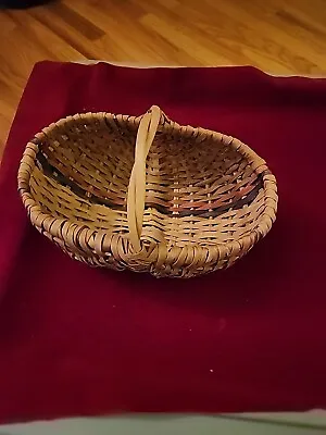 Vintage Tri Color Hand Woven Egg Gathering Butt Basket  Twisted Handle • $12.99