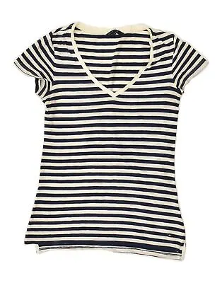 TOMMY HILFIGER Womens T-Shirt Top UK 8 Small Navy Blue Striped Cotton XO02 • £14.37