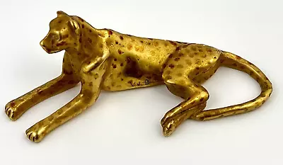 Vintage VJB Brass Leopard Jaguar Cheetah Sculpture Figure 5  Long MCM Gold Tone • $175