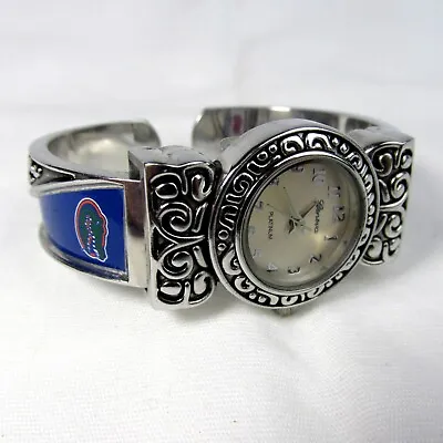 Women's FLORIDA GATORS Silver Toned Geneva Quartz Wrist Watch Cuff NEW Battery • $29.99