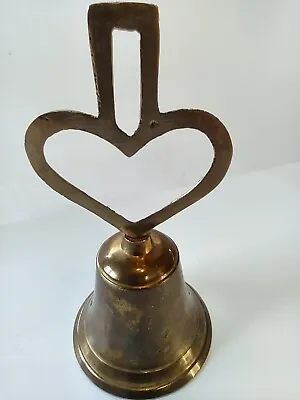  Vtg Solid Brass Heart Bell Cottage Granny Patina Country Farm Primitive Antique • $14.99