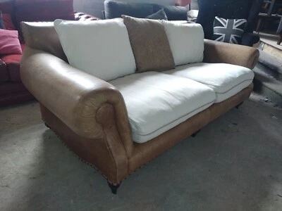 £339 • Buy Halo Timothy Oulton Leather & Fabric Sofa Distressed Settee Delivery Poss