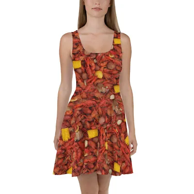 Crawfish Boil Dress Louisiana Skater Dress New Orleans Cajun Mardi Gras Red • $49.95