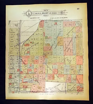 1910 Plat Map City Of Joliet Illinois Michigan Central R/R Yard Cassedy's Ad #10 • $17.50