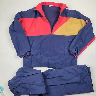 VTG Cheetah Track Suit Adult Med Blue/Red Windbreaker Full Zip Pants Draw String • $39.99