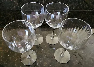 Vintage Crystal Clear Ribbed Stemware 7in Wine Glass Set Of 4 • $40