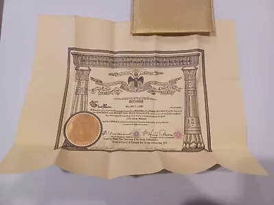 MASON SUPREME COUNCIL 33rd DEGREE CERTIFICATE W/POUCH 1975 SILVER SPRING MD • $50