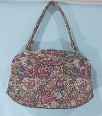 Vintage LA FRANCE Floral-Pattern Tapestry Purse W/ Flexible Reinforced Sides • $14.95