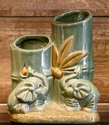 Majolica Elephant & Bamboo Vintage Vase 6  • $29.99