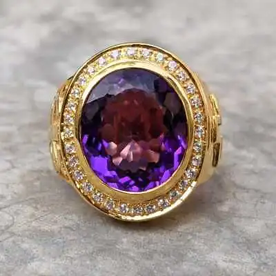 $399.05 • Buy Natural Amethyst Diamond Gold Cross Bishop Ring