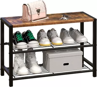 Shoe Rack 3 Tier Shoe Organizer Storage For Closet Entryway Rustic Brown • £26.99