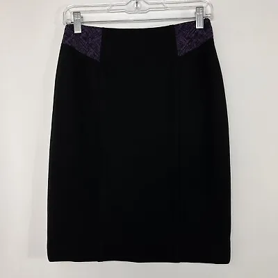 Twinhill Mary Kay Pencil Skirt Petites 00P Black Knee Length Women's Purple Trim • $24.99