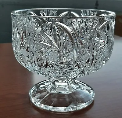 Crystal Compote Bowl Small 5.5  X 5  POLAND Pinwheel 1960's MCM • $19.99