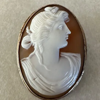 Antique Georgian Or Edwardian Greek Man 10kt Gold Carved Shell Cameo Brooch Pin • $398